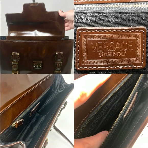 Versace Brown Patent Sunburst Top Flap Bag - Picture 8 of 8